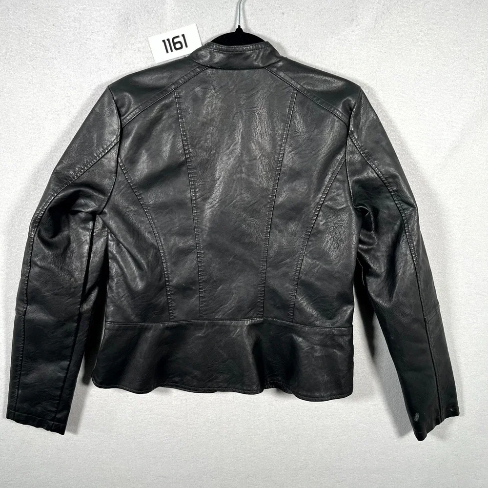 Baccini Motorcycle Jacket‎ Womens Medium Black Faux Leather Lined Mock Neck